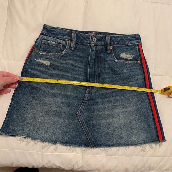 Abercrombie Jean Skirt w/ Red Stripe + Distressing - Picture 8 of 10